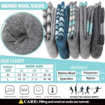 EBMORE Women's Merino Wool Hiking Socks - 5 Pairs Warm & Cozy