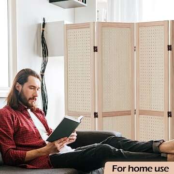 Haddockway 4 Panel Pegboard Display 5 Ft Folding Privacy Screen Wood Room Divider Portable Freestanding Display Board Wall Organizer for Craft Show, Jewelry, Retail, Cloth