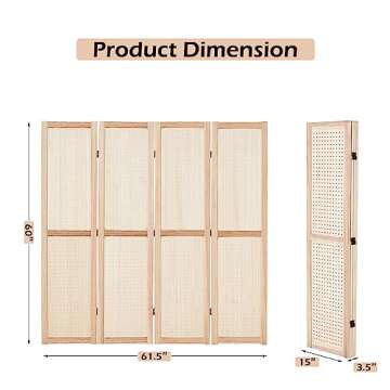 Haddockway 4 Panel Pegboard Display 5 Ft Folding Privacy Screen Wood Room Divider Portable Freestanding Display Board Wall Organizer for Craft Show, Jewelry, Retail, Cloth