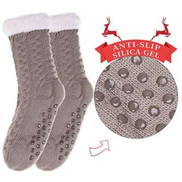 SDBING Women's Winter Super Soft Warm Cozy Fleece Lined Fuzzy Slipper Socks with Grippers (Light Gra...