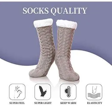SDBING Women's Winter Super Soft Warm Cozy Fleece Lined Fuzzy Slipper Socks with Grippers (Light Gray, 6-10)