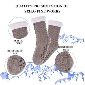 SDBING Women's Winter Super Soft Warm Cozy Fleece Lined Fuzzy Slipper Socks with Grippers (Light Gray, 6-10)