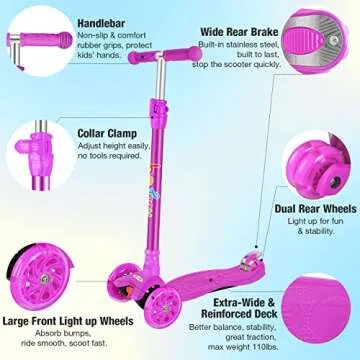 BELEEV Kids Kick Scooter with Light-up Wheels, Adjustable