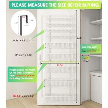Mefirt White 9-Tier Over The Door Pantry Organizer - Multi-Purpose Storage Solution for Home & Kitch...