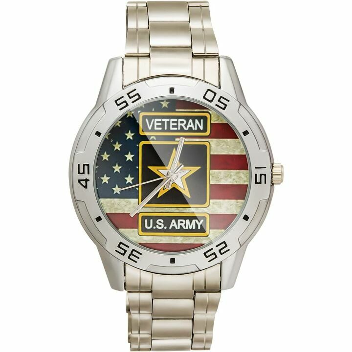 Custom US Army Veteran Analog Watch with Flag Design