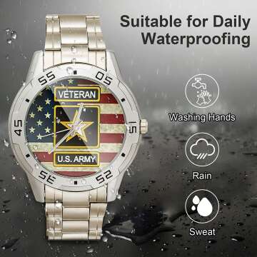 Custom US Army Veteran Analog Watch with Flag Design