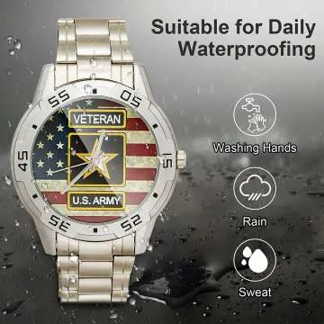 Custom US Army Veteran Analog Watch with Flag Design
