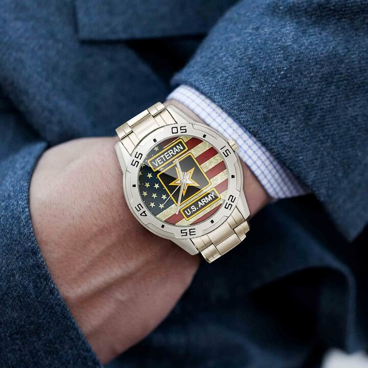 Custom US Army Veteran Analog Watch with Flag Design