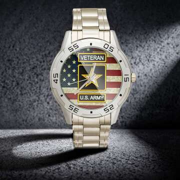 Custom US Army Veteran Analog Watch with Flag Design
