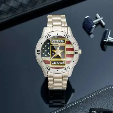 Custom US Army Veteran Analog Watch with Flag Design