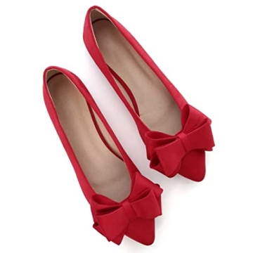Stunner Womens Bowknot Flower Ballet Flats Pointed Toe Soft Dress Shoes Red 42(9)