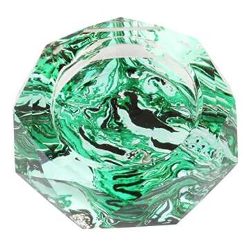Kufox Marbling Crystal Cigarette Ashtray, Colorful Octangle Shape Glass Ash Holder Case with 4 Grooves, Decorative Tabletop Smoking Ash Tray for Indoor and Outdoor (Forest Green Marbling)