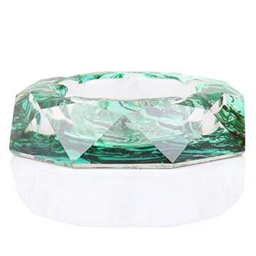 Kufox Marbling Crystal Cigarette Ashtray, Colorful Octangle Shape Glass Ash Holder Case with 4 Grooves, Decorative Tabletop Smoking Ash Tray for Indoor and Outdoor (Forest Green Marbling)