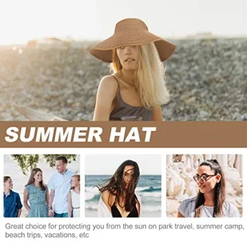 OULII Women Foldable Roll Up Wide Brim Bowknot Summer Beach Sun Visor Straw Hat Cap (Khaki)
