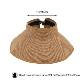 OULII Women Foldable Roll Up Wide Brim Bowknot Summer Beach Sun Visor Straw Hat Cap (Khaki)