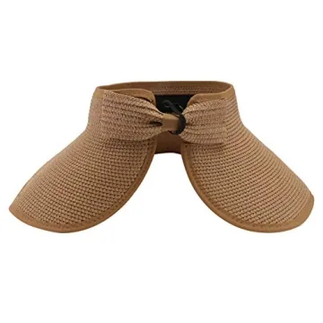 OULII Women Foldable Roll Up Wide Brim Bowknot Summer Beach Sun Visor Straw Hat Cap (Khaki)