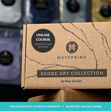 MEYSPRING Geode Art Collection - The Ultimate Set of Epoxy Resin Color Pigment with Resin Art Online Course - Metallic Pigment, Mica Powder, and Fine Glitter - Resin Supplies