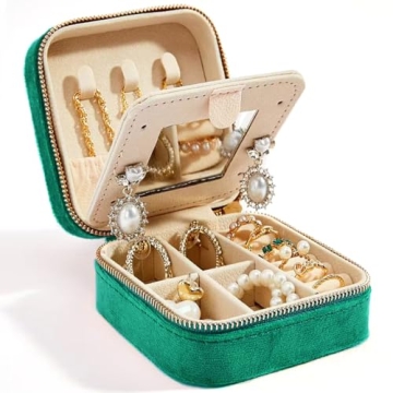 Travel Velvet Jewelry Box with Mirror, Mini Gifts Case for Women Girls, Small Portable Organizer Box...