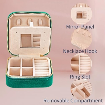 Travel Velvet Jewelry Box with Mirror, Mini Gifts Case for Women Girls, Small Portable Organizer Boxes for Rings Earrings Necklaces Bracelets
