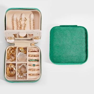 Travel Velvet Jewelry Box with Mirror, Mini Gifts Case for Women Girls, Small Portable Organizer Boxes for Rings Earrings Necklaces Bracelets