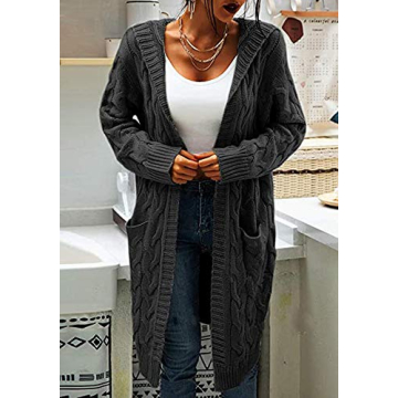 Chic Women's Hooded Open Front Cable Knit Cardigan Sweater