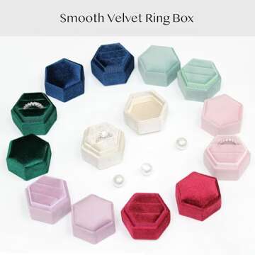 BLUTETE Hexagon Velvet Ring Box for Weddings Engagements