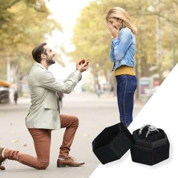 BLUTETE Hexagon Velvet Ring Box for Weddings Engagements