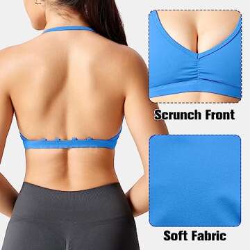 YEOREO Workout Sports Bras for Women Padded Backless Gym Bra Lorelie Light Impact Strappy Criss Cross Yoga Crop Top Blue M
