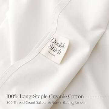 Double Stitch Organic Cotton Sheets Queen Size - Soft & Breathable Sheet Set 4 Piece, Luxury 300 TC ...