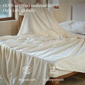 Double Stitch Organic Cotton Sheets Queen Size - Soft & Breathable Sheet Set 4 Piece, Luxury 300 TC Sateen Weave Bedding, 100% GOTS Certified Long Staple Cotton, Made in India, Coconut Milk
