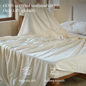 Double Stitch Organic Cotton Sheets Queen Size - Soft & Breathable Sheet Set 4 Piece, Luxury 300 TC Sateen Weave Bedding, 100% GOTS Certified Long Staple Cotton, Made in India, Coconut Milk