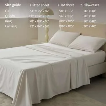 Double Stitch Organic Cotton Sheets Queen Size - Soft & Breathable Sheet Set 4 Piece, Luxury 300 TC Sateen Weave Bedding, 100% GOTS Certified Long Staple Cotton, Made in India, Coconut Milk