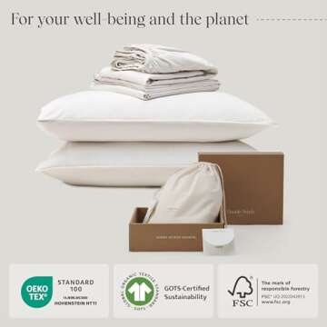 Double Stitch Organic Cotton Sheets Queen Size - Soft & Breathable Sheet Set 4 Piece, Luxury 300 TC Sateen Weave Bedding, 100% GOTS Certified Long Staple Cotton, Made in India, Coconut Milk