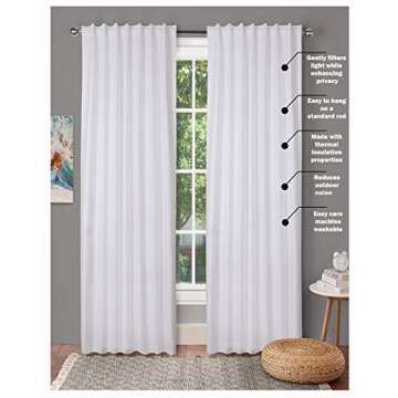 Ramanta Home 100% Cotton Light Filtering Curtains 50x72 Inch - Set of 2, White Curtain for Living Ro...