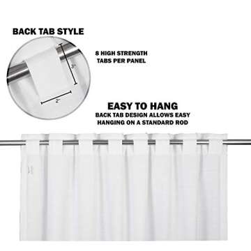 Ramanta Home 100% Cotton Light Filtering Curtains 50x72 Inch - Set of 2, White Curtain for Living Room, Bedroom, Farmhouse Cotton Textured Slub Fabric Semi Sheer Back Tab Window Linen Panels - White
