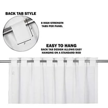 Ramanta Home 100% Cotton Light Filtering Curtains 50x72 Inch - Set of 2, White Curtain for Living Room, Bedroom, Farmhouse Cotton Textured Slub Fabric Semi Sheer Back Tab Window Linen Panels - White