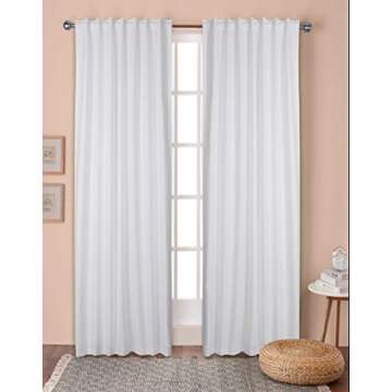 Ramanta Home 100% Cotton Light Filtering Curtains 50x72 Inch - Set of 2, White Curtain for Living Room, Bedroom, Farmhouse Cotton Textured Slub Fabric Semi Sheer Back Tab Window Linen Panels - White