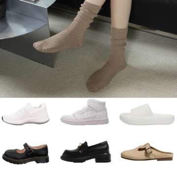 COZYOFFI Slouch Socks for Women Crew: 5 Pairs Scrunch Socks Daily Wear with Sneakers - Thick Chunky Socks Pairs with Boots