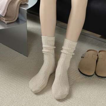 COZYOFFI Slouch Socks for Women Crew: 5 Pairs Scrunch Socks Daily Wear with Sneakers - Thick Chunky Socks Pairs with Boots