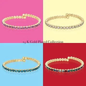 HOT JEWELRY BOX 14K Gold Plated Tennis Bracelet | Gold Bangle Jewelry Bracelets for Women | Aesthetic Accessories with Exquisite CZ and Adjustable Memory Wire for Easy Fit on Any Wrist size