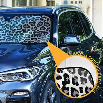 WELLDAY Car Windshield Sunshade Black and White Leopard Trucks Auto Blocks Sun Visor Keep Your Vehicle Cool UV and Heat Reflector