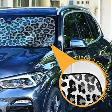 WELLDAY Car Windshield Sunshade Black and White Leopard Trucks Auto Blocks Sun Visor Keep Your Vehicle Cool UV and Heat Reflector