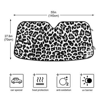 WELLDAY Car Windshield Sunshade Black and White Leopard Trucks Auto Blocks Sun Visor Keep Your Vehicle Cool UV and Heat Reflector
