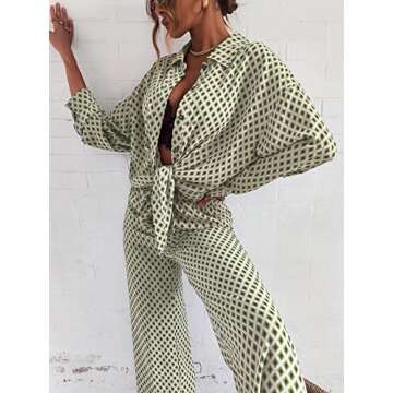 Trendy Floerns Women's 2 Piece Outfits Set Green Argyle