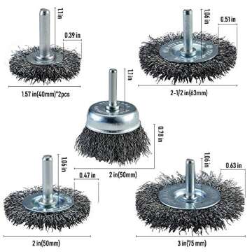 TILAX Wire Brush Wheel Cup Brush Set 6 Piece, Wire Brush for Drill 1/4 Inch Arbor 0.012 Inch Coarse ...