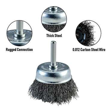 TILAX Wire Brush Wheel Cup Brush Set 6 Piece, Wire Brush for Drill 1/4 Inch Arbor 0.012 Inch Coarse Carbon Steel Crimped Wire Wheel for Cleaning Rust, Stripping and Abrasive, for Drill Attachment