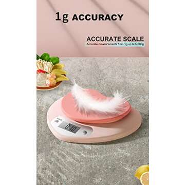 YRY Pink Kitchen Scale - Large LCD, Tare Function, 11 lbs Capacity, 0.03 oz Precise Graduation - Perfect Food Scale for Baking & Cooking, ML & Oz Unit for Liquids and Solids (Pink 5kg/1g)