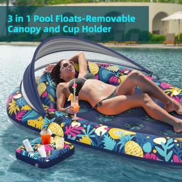 Sunikko X 3-in-1 Pool Floats Lounge, Inflatable Pool Floats for Adults with Canopy and Cup Holder, H...