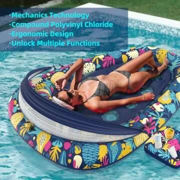 Sunikko X 3-in-1 Pool Floats Lounge, Inflatable Pool Floats for Adults with Canopy and Cup Holder, Hawaii Style