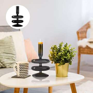 KESYOO Glass Taper Candle Holder Candlestick Holders Pillar Candle Stand Home Decor for Wedding Valentines Day Birthday Party Centerpiece Black